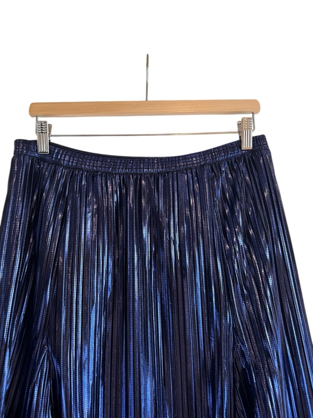 Anthropologie metallic blue pleated a-line midi skirt size M excellent condition - Picture 9 of 14
